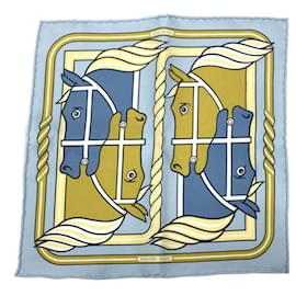 Hermès-Hermes Carre Nano 20cm Quadrige Horse Scarf-Blue,Golden