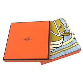 Hermès-Hermes Carre Nano 20cm Quadrige Horse Scarf-Blue,Golden