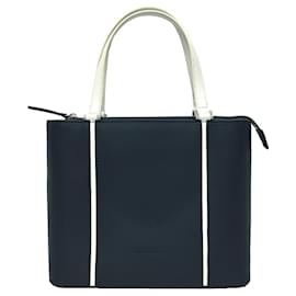 Burberry-Burberry Leather Tote Bag-White,Navy blue