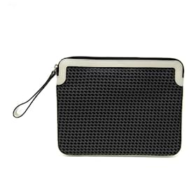 Valextra-Valextra Leather and Nylon Canvas Clutch Bag-Black,Eggshell