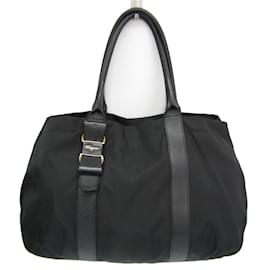 Salvatore Ferragamo-Sac fourre-tout en nylon et cuir pour femme Salvatore Ferragamo-Noir