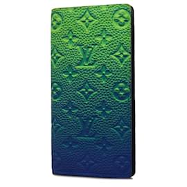 Louis Vuitton-Louis Vuitton Long Wallet Monogram Taurillon Portefeuille Brazza-Blue,Green