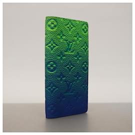 Louis Vuitton-Louis Vuitton Long Wallet Monogram Taurillon Portefeuille Brazza-Blue,Green