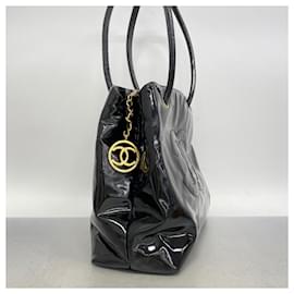 Chanel-Chanel Black Patent Leather Shoulder Bag-Black