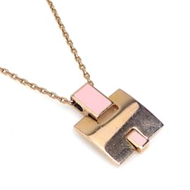 Hermès-Collier Hermes Irene en or rose et émail-Rose,Doré