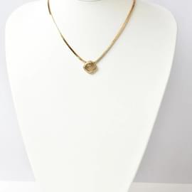 Christian Dior-Christian Dior Gold Necklace Choker with Rhinestone Motif-Golden