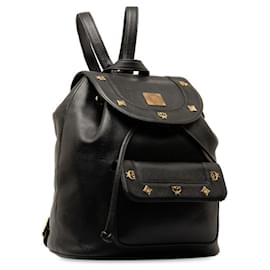 MCM-MCM Studded Black Leather Backpack-Black