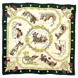 Hermès-Hermes Scarf Carre 90 in Beige and Green-Beige,Green