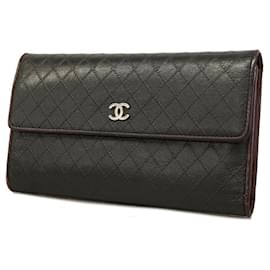 Chanel-Chanel Black Leather Tri-fold Long Wallet-Black