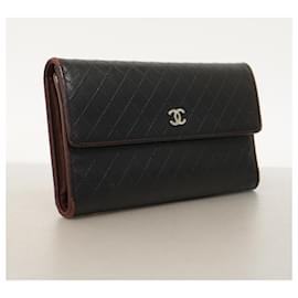 Chanel-Chanel Black Leather Tri-fold Long Wallet-Black