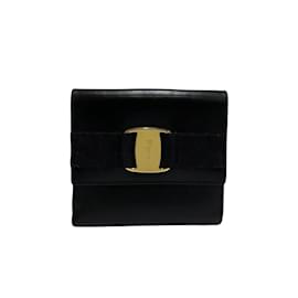 Salvatore Ferragamo-Salvatore Ferragamo Vara Ribbon Calf Leather Bifold Wallet-Black