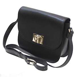 Furla-Sac à épaule en cuir noir Furla-Noir