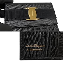 Salvatore Ferragamo-Portefeuille pliant en cuir noir Salvatore Ferragamo-Noir