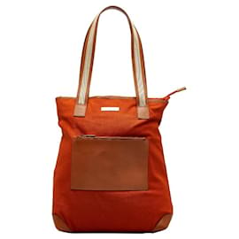 Gucci-Sac fourre-tout en toile et cuir Gucci-Marron,Orange