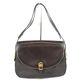 Gucci-Sac à épaule Gucci ancien en cuir marron foncé-Marron foncé