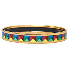 Hermès-Bracelet Bangle Cloisonné en Émail PM Pyramid d'Hermès-Multicolore,Doré