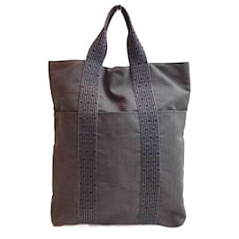 Hermès-Hermes Handbag Ale Line Cabas in Gray Canvas-Brown