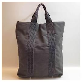 Hermès-Hermes Handbag Ale Line Cabas in Gray Canvas-Brown