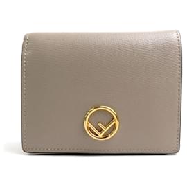 Fendi-Fendi Beige Leather Bifold Wallet-Beige