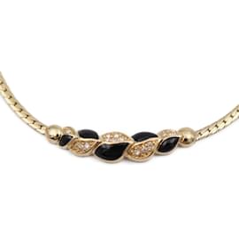 Christian Dior-Christian Dior Black and Gold Rhinestone Necklace-Black,Golden