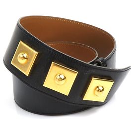 Cinto de couro e metal Hermès Preto Dourado