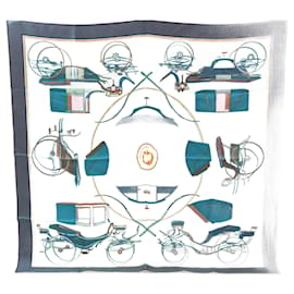 Hermès-Hermes CARRES90 LES VOITURES A TRANSFORMATION Silk Scarf-Multiple colors,Light green