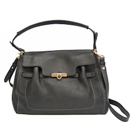 Salvatore Ferragamo-Salvatore Ferragamo Gancini EZ-21 D186 Women's Leather Handbag-Black