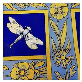 Hermès-Hermes Carre90 Scarf - Flowers and Insects-Blue