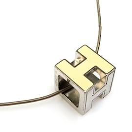 Hermès-Hermes H Cube Caged Necklace-Silvery,Eggshell