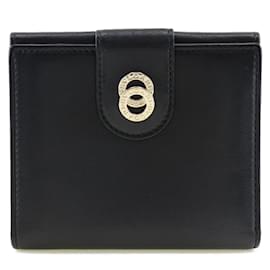 Bulgari-Portefeuille bifold pour femmes Bvlgari W Hook en cuir noir-Noir