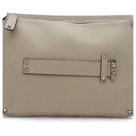 Valentino Garavani Grayish Leather Clutch Bag Grey