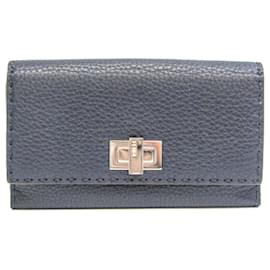 Fendi-Fendi Selleria Navy Leather Long Wallet-Navy blue