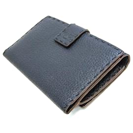 Fendi-Fendi Selleria Navy Leather Long Wallet-Navy blue