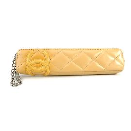 Chanel Cambon Line Leather Pen Case Beige