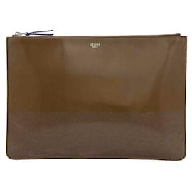 Céline-Celine Brown Patent Leather Clutch Bag-Brown