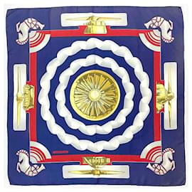 Hermès-Hermes Blue and Gray Silk Scarf-Brown,Blue