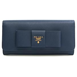 Prada-Prada Saffiano Fiocco Ribbon Long Wallet-Blue