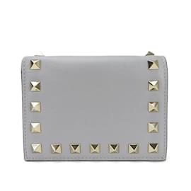 Valentino Garavani-Valentino Garavani Gray Leather Bifold Wallet-Brown