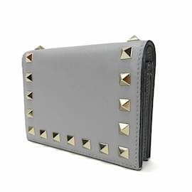 Valentino Garavani-Valentino Garavani Gray Leather Bifold Wallet-Brown