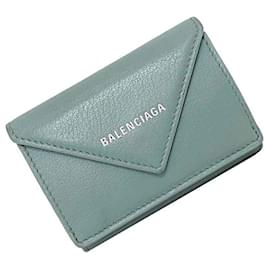 Balenciaga-Balenciaga Tri-Fold Wallet in Gray and Light Blue-Brown,Light blue