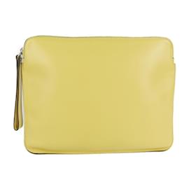 Valextra-Valextra Yellow Leather Clutch Bag-Yellow