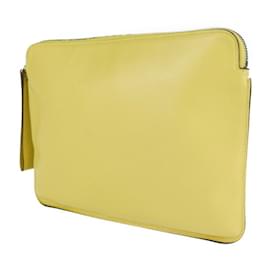 Valextra-Valextra Yellow Leather Clutch Bag-Yellow