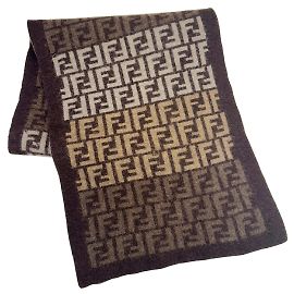Wollschal mit Zucca-Muster von Fendi Braun Beige