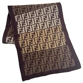 Fendi-Fendi Zucca Pattern Wool Stole-Brown,Beige