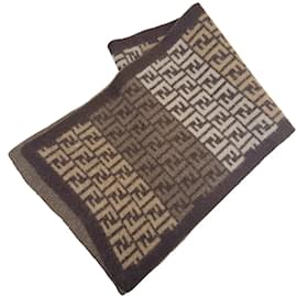 Fendi-Fendi Zucca Pattern Wool Stole-Brown,Beige
