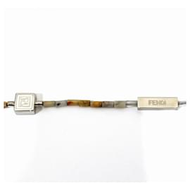Fendi-Fendi Gray and White Stone Charm Bracelet-Brown,White
