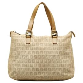 Fendi-Fendi Zucchino Handbag Tote Bag-Beige