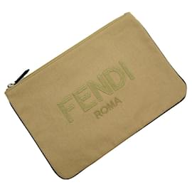 Fendi-Fendi Beige and Black Canvas Clutch Bag-Black,Beige