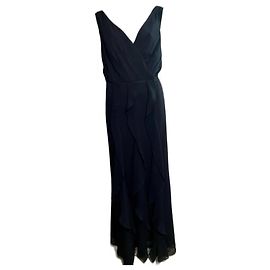 Vera Wang Schwarzes Abendkleid mit Rüschen aus Chiffon Schwarz