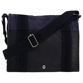 Hermès-HERMES Fourre Tout Bassas PM Sac à épaule en toile noir marine Auth bs16090-Noir,Bleu Marine